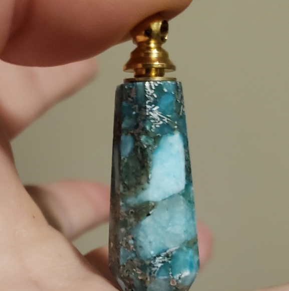 New Sea Sediment Jasper Pyrite Essential Oil Pendant - Picture 9 of 13